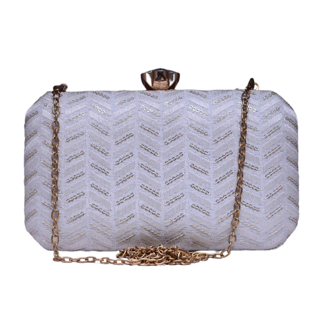 White Sequins Embroidery Fabric Clutch