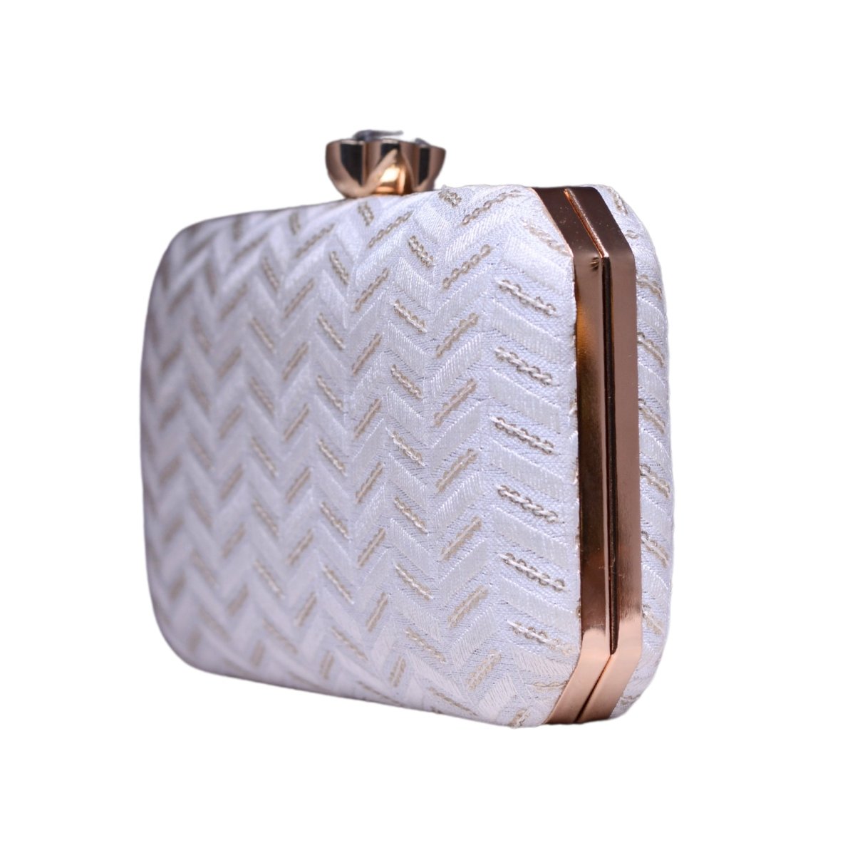 White Sequins Embroidery Fabric Clutch