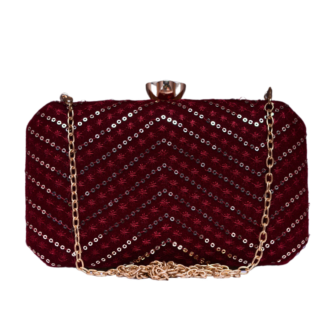 Maroon Sequins Embroidery Fabric Clutch