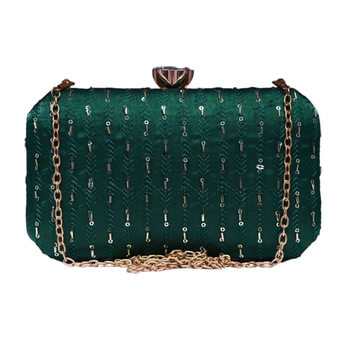 Green Sequins Embroidery Fabric Clutch