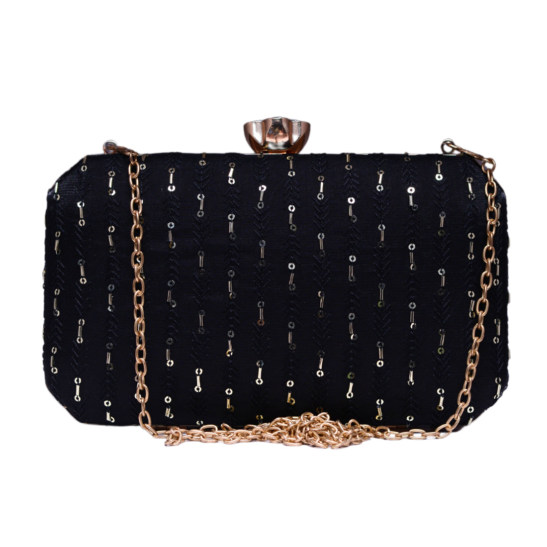 Black Sequins Embroidery Fabric Clutch