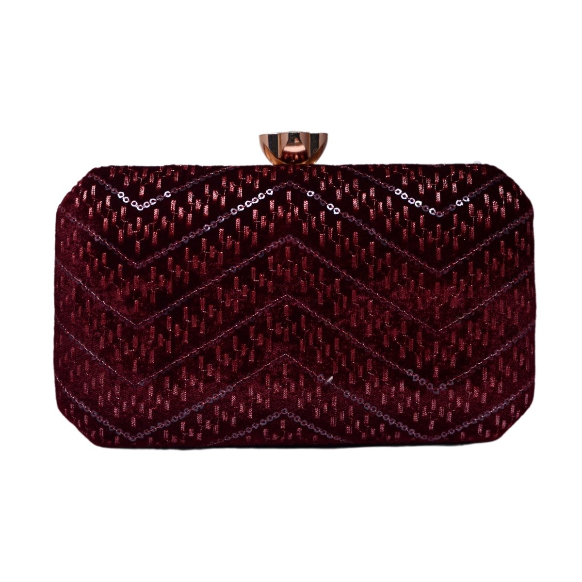 Maroon Zigzag Sequins Embroidery Fabric Clutch