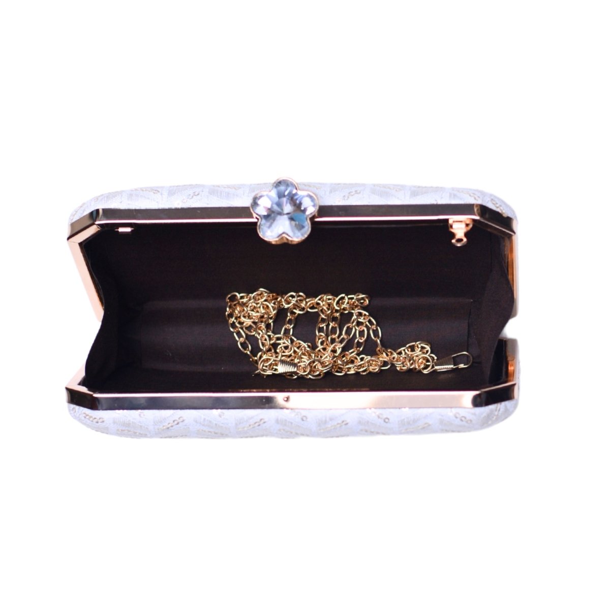 White Sequins Embroidery Fabric Clutch