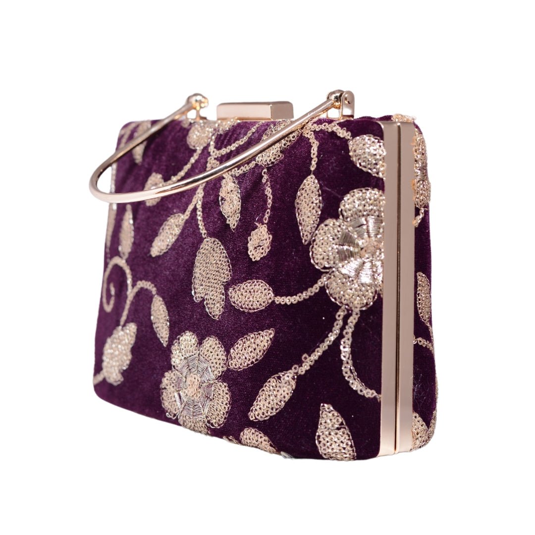 Brown And Golden Sequins Embroidery Party Clutch