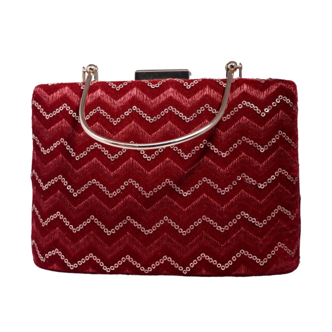 Red Zigzag Pattern Embroidery Party Clutch