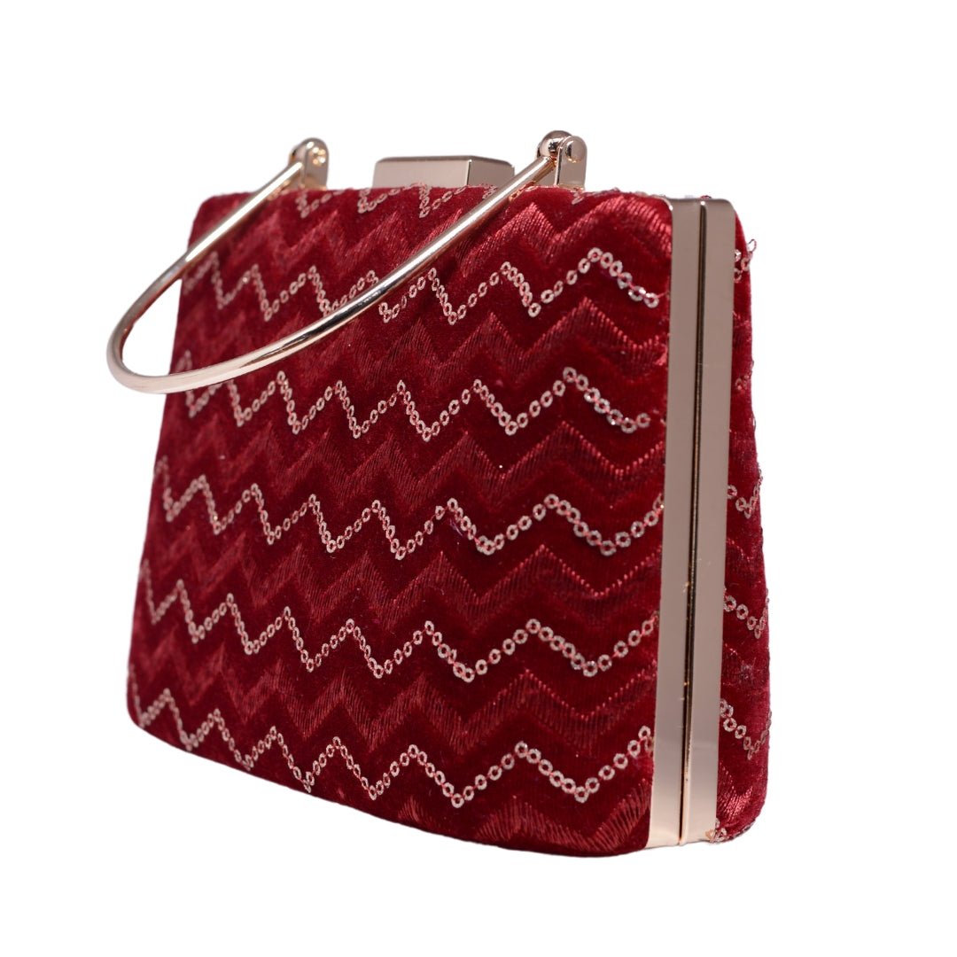 Red Zigzag Pattern Embroidery Party Clutch