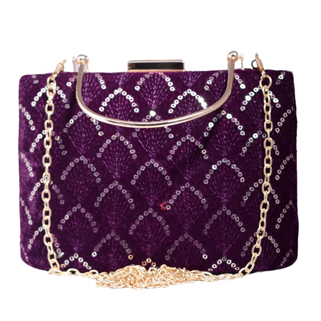 Purple Sequins Embroidery Party Clutch