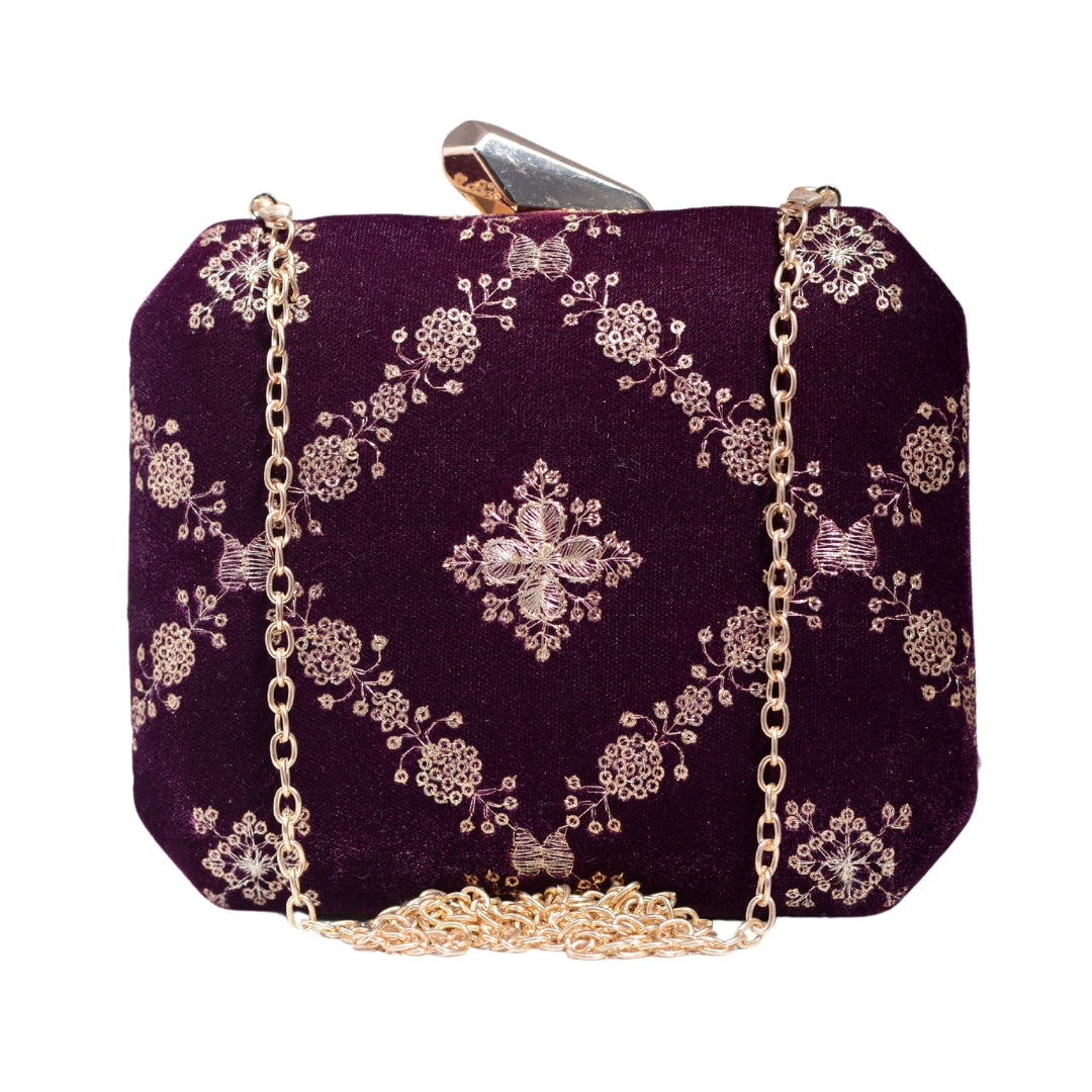 Wine Sequins Embroidery Party Clutch