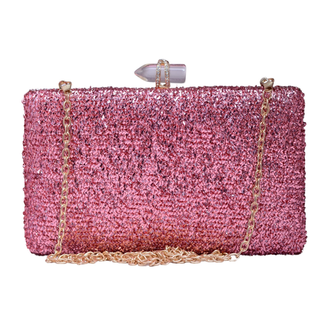 Pink Glittering Fabric Party Clutch