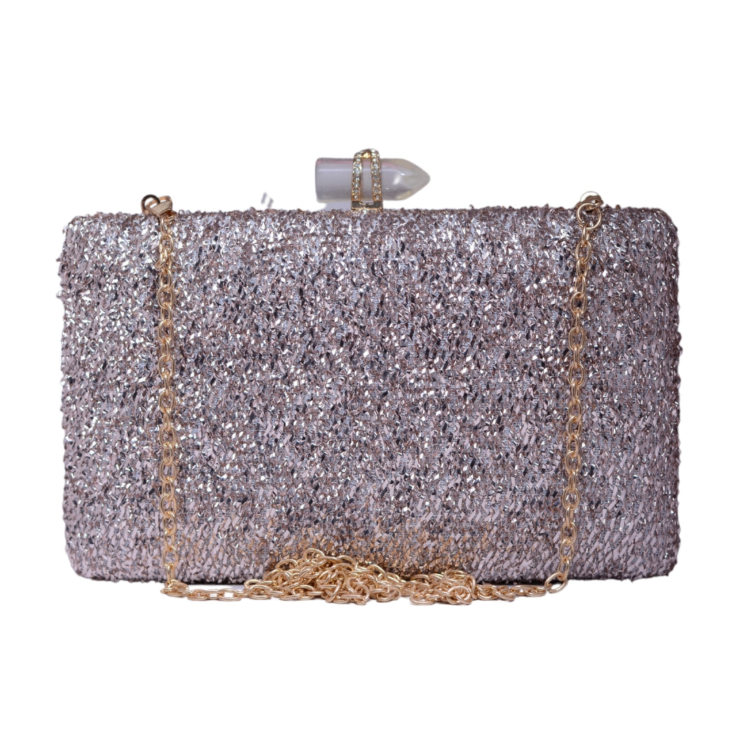 Light Pink Glittering Fabric Party Clutch