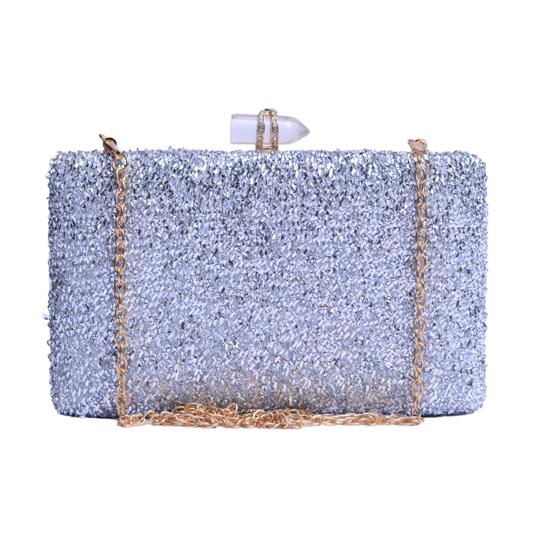 Silver Glittering Fabric Party Clutch