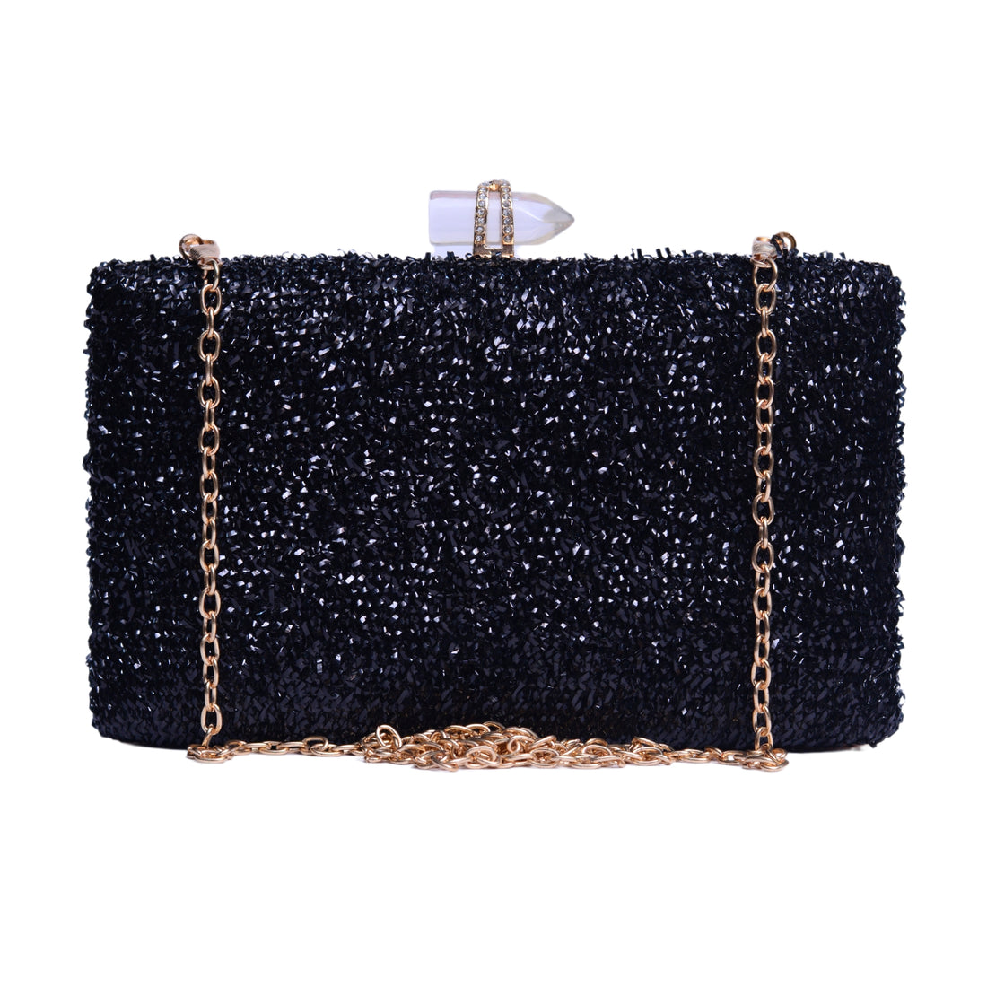 Black Glittering Fabric Party Clutch