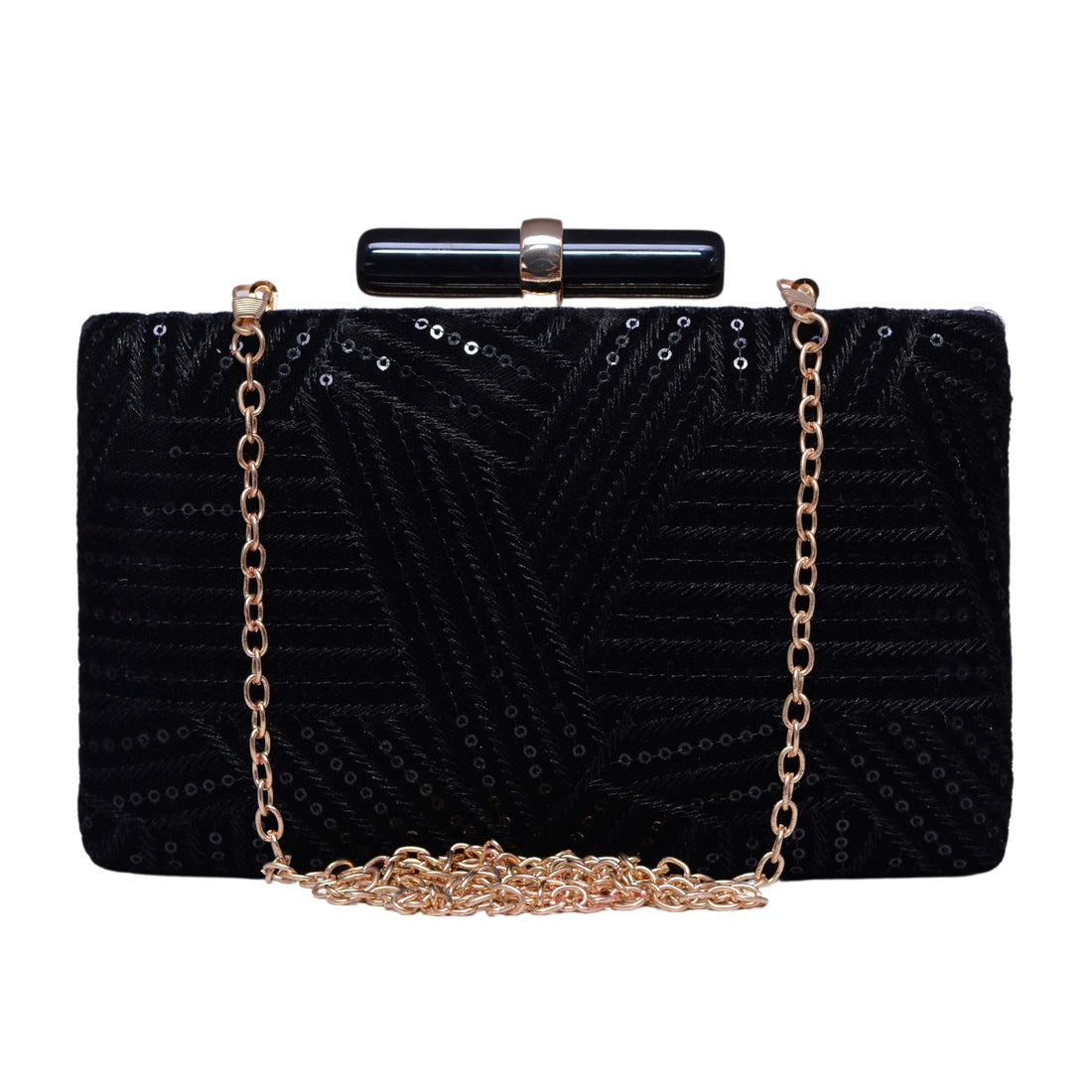 Black Sequins And Thread Embroidery Party Clutch