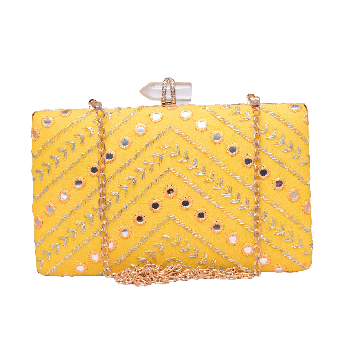 Yellow Sequins Embroidery Party Clutch