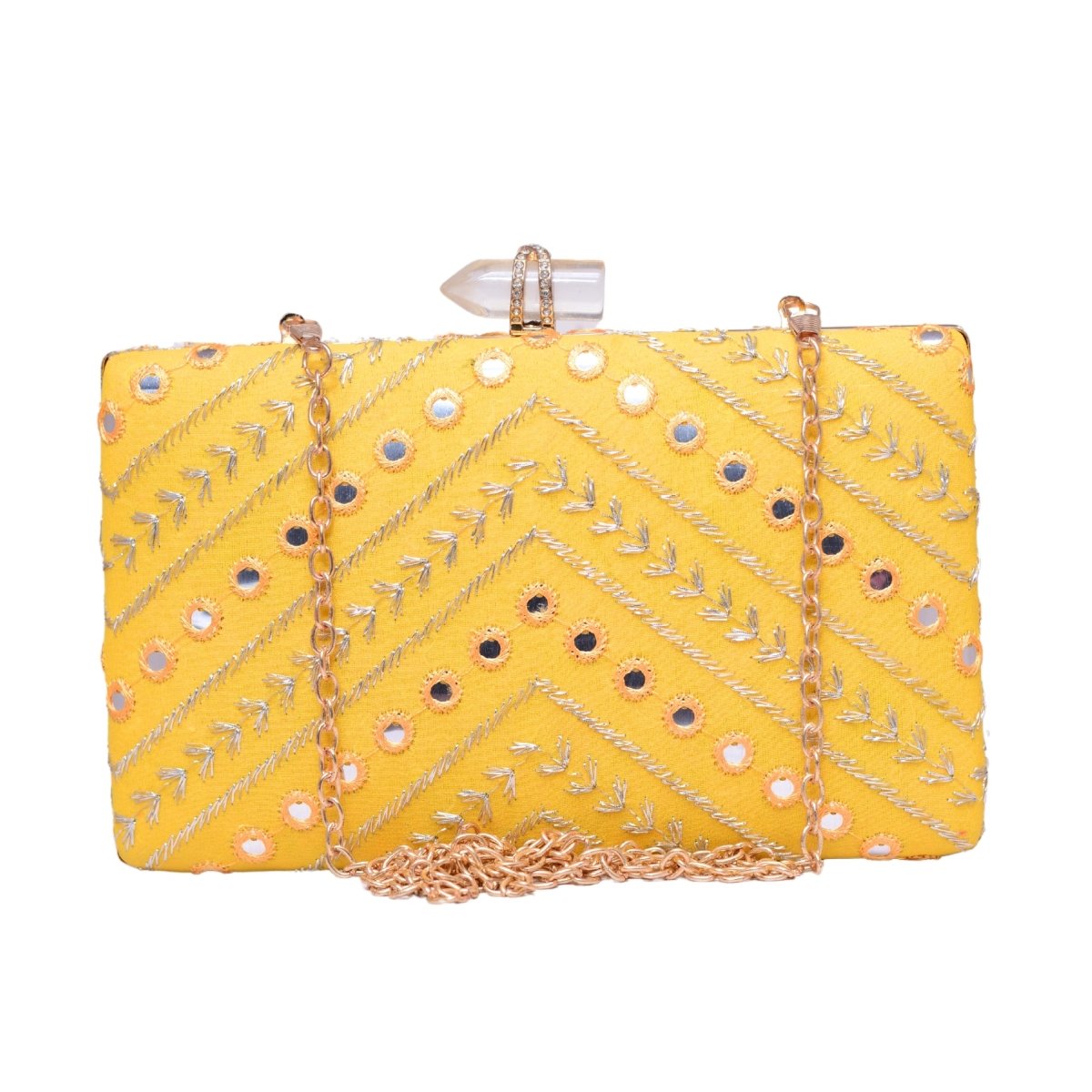 Yellow Sequins Embroidery Party Clutch