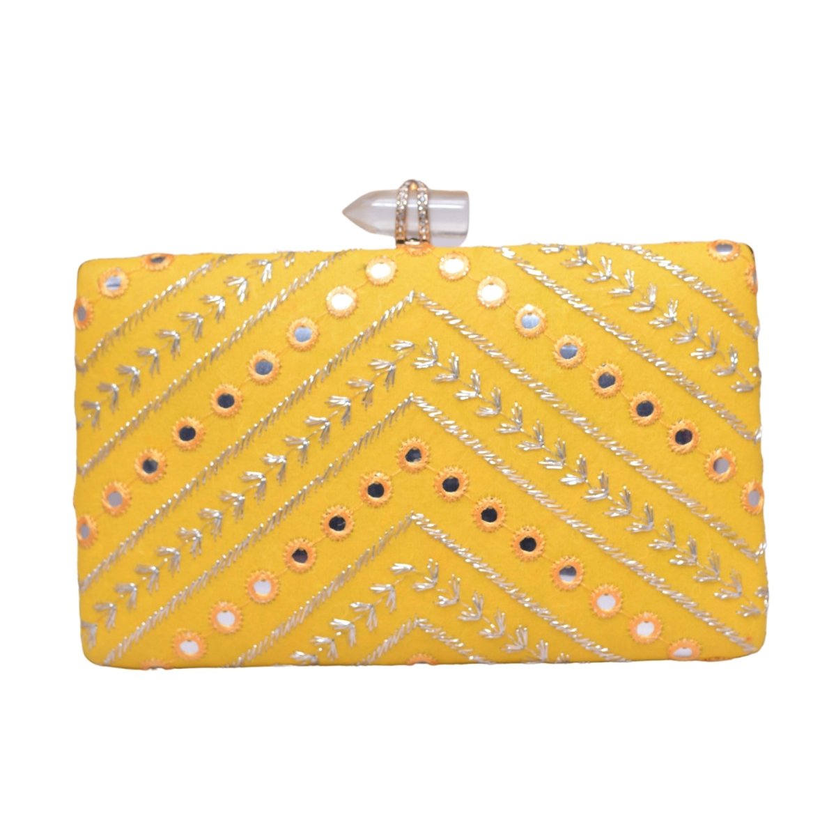 Yellow Sequins Embroidery Party Clutch