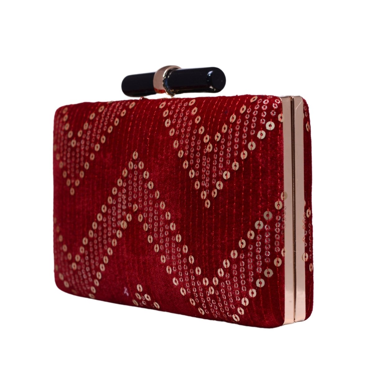 Maroon Zigzag Sequins Embroidery Party Clutch