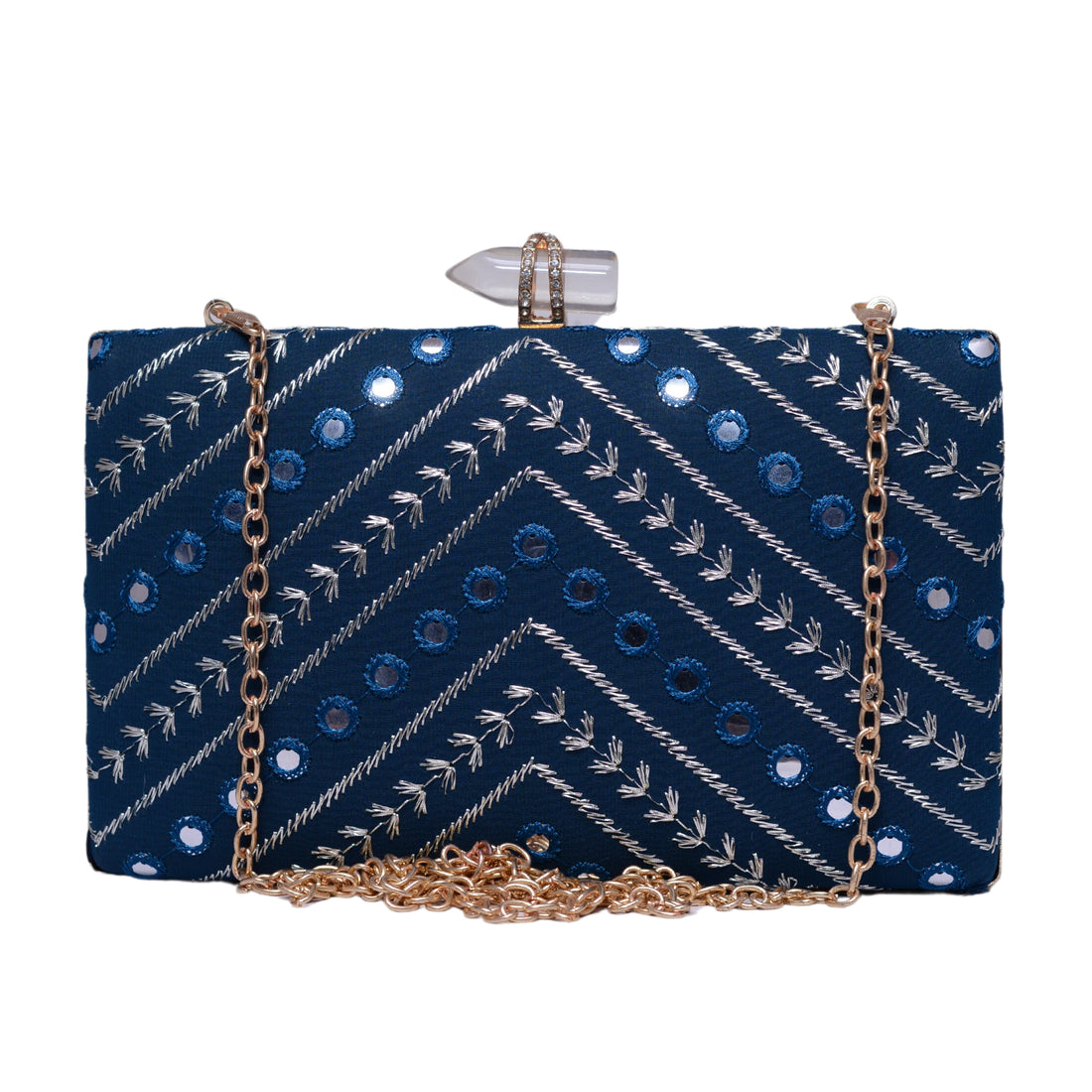 Blue Sequins Embroidery Party Clutch