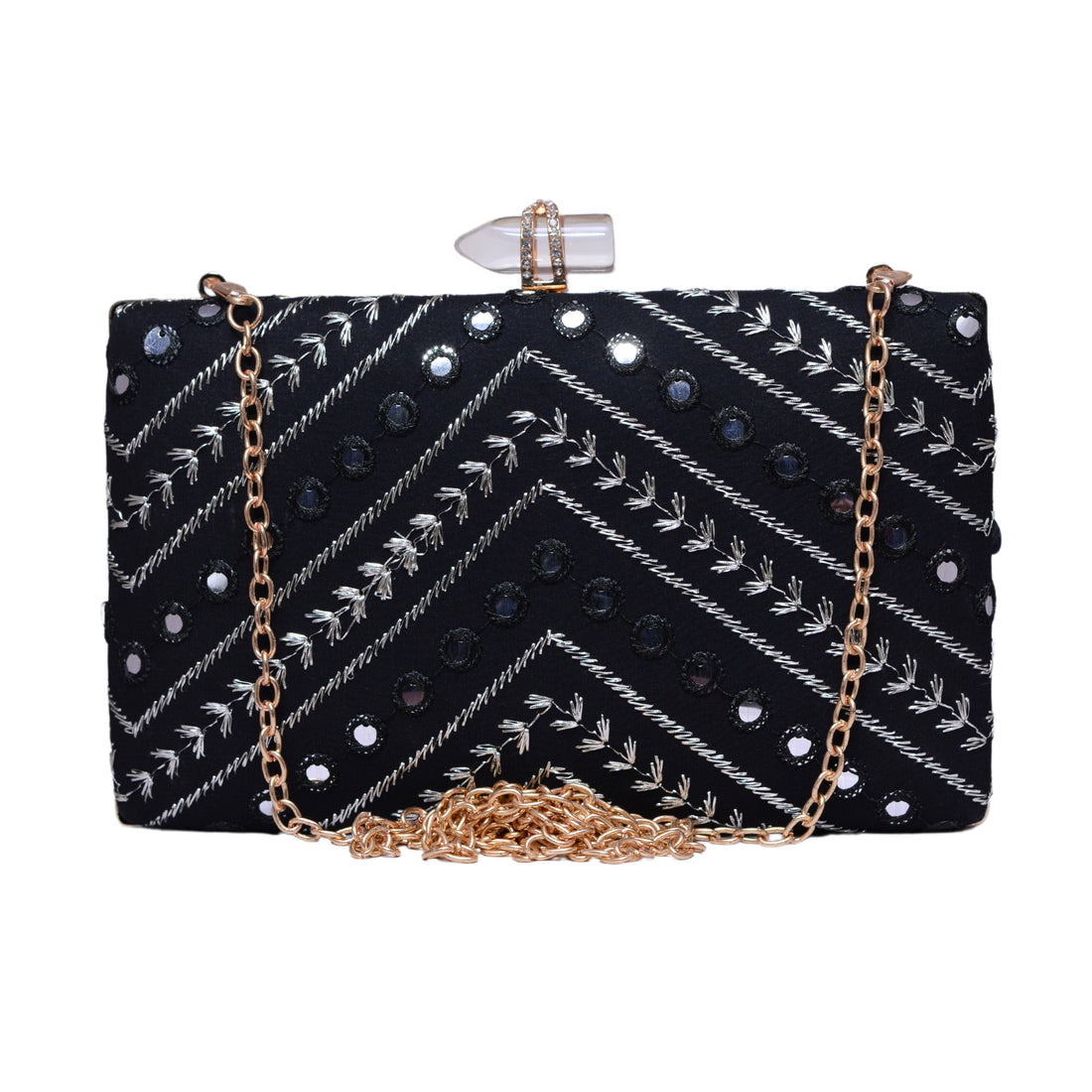 Black Thread And Sequins Embroidery Party Clutch