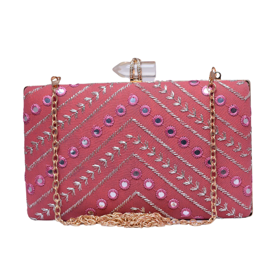 Pink Sequins Embroidery Party Clutch