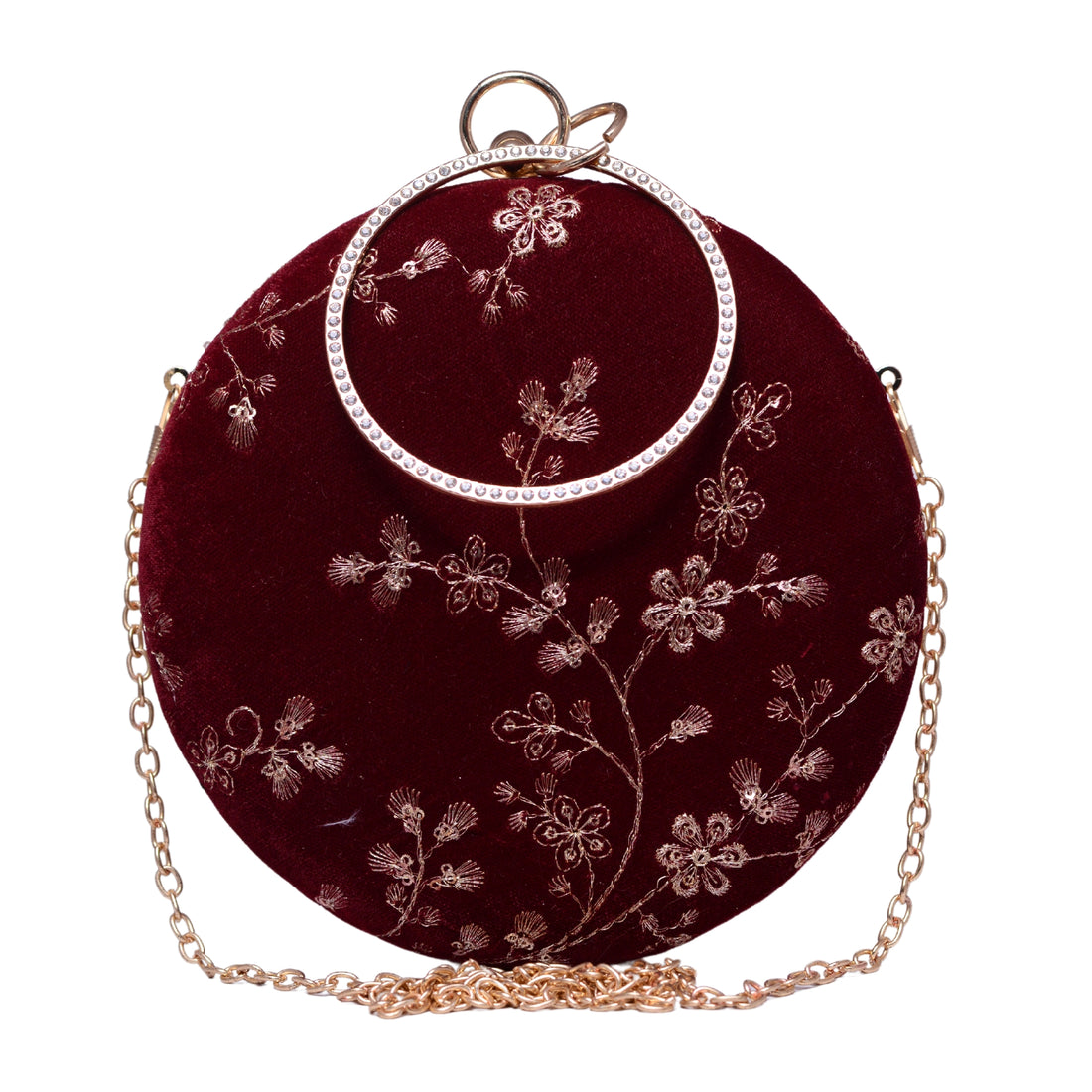 Maroon And Golden Embroidery Party Clutch