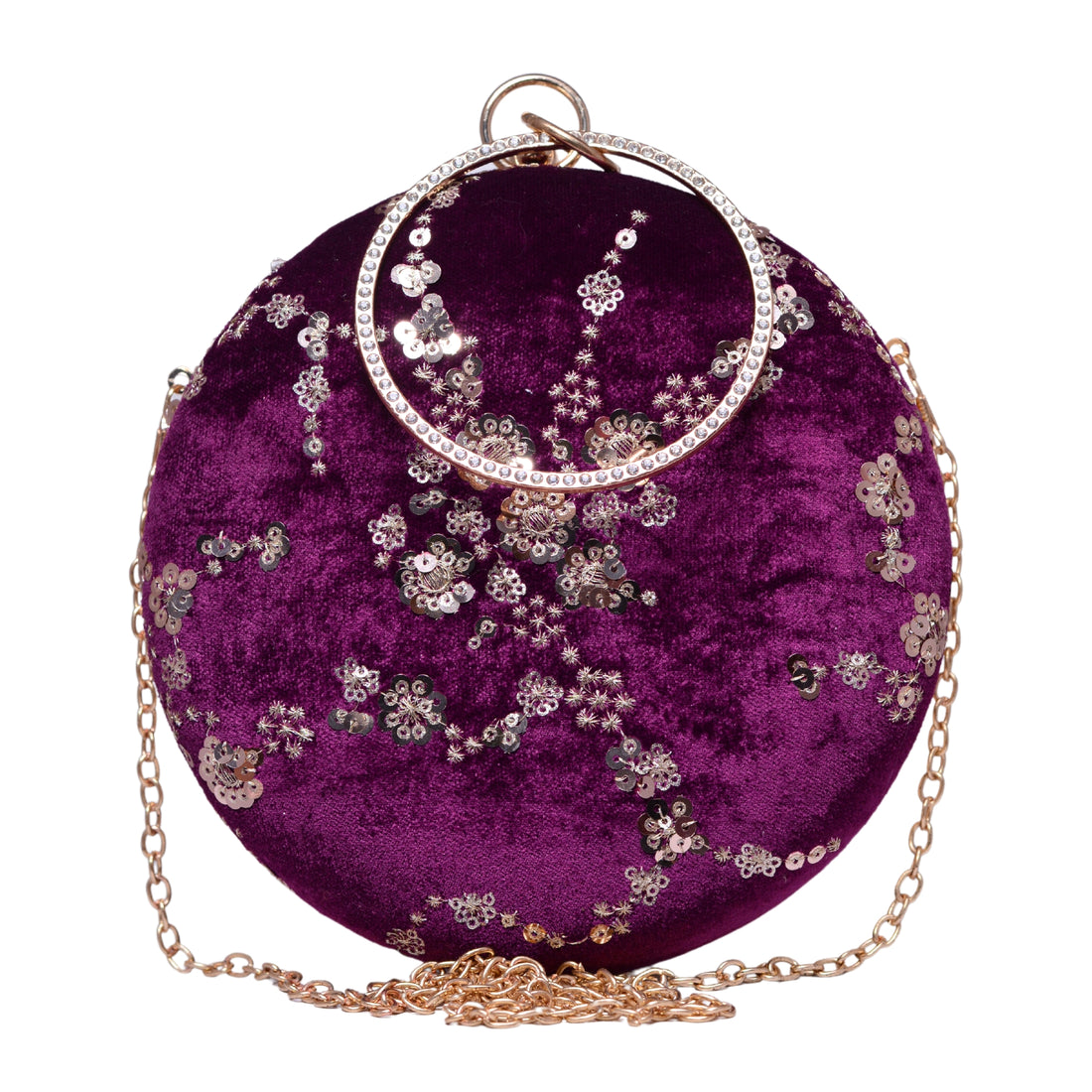 Purple Sequins Embroidery Party Clutch