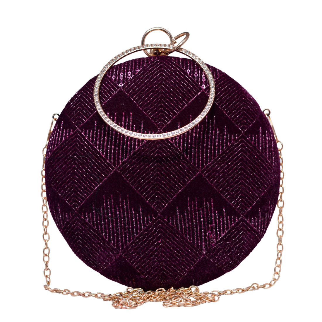 Wine Sequins Round Party Clutch