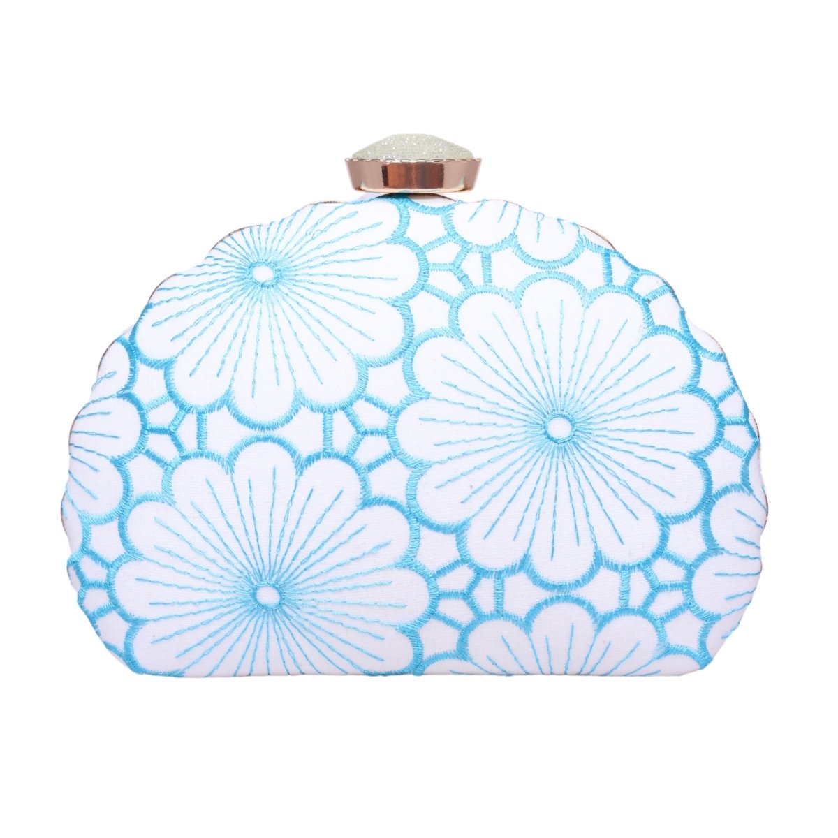 White And Blue Floral Threadwork Fabric Clutch