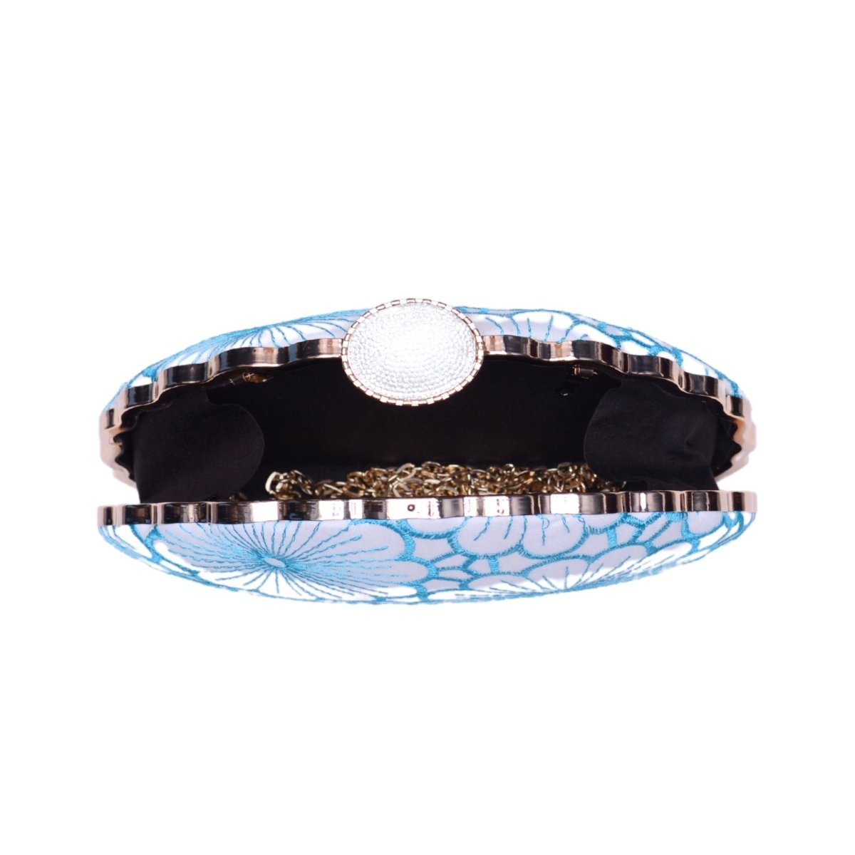 White And Blue Floral Threadwork Fabric Clutch