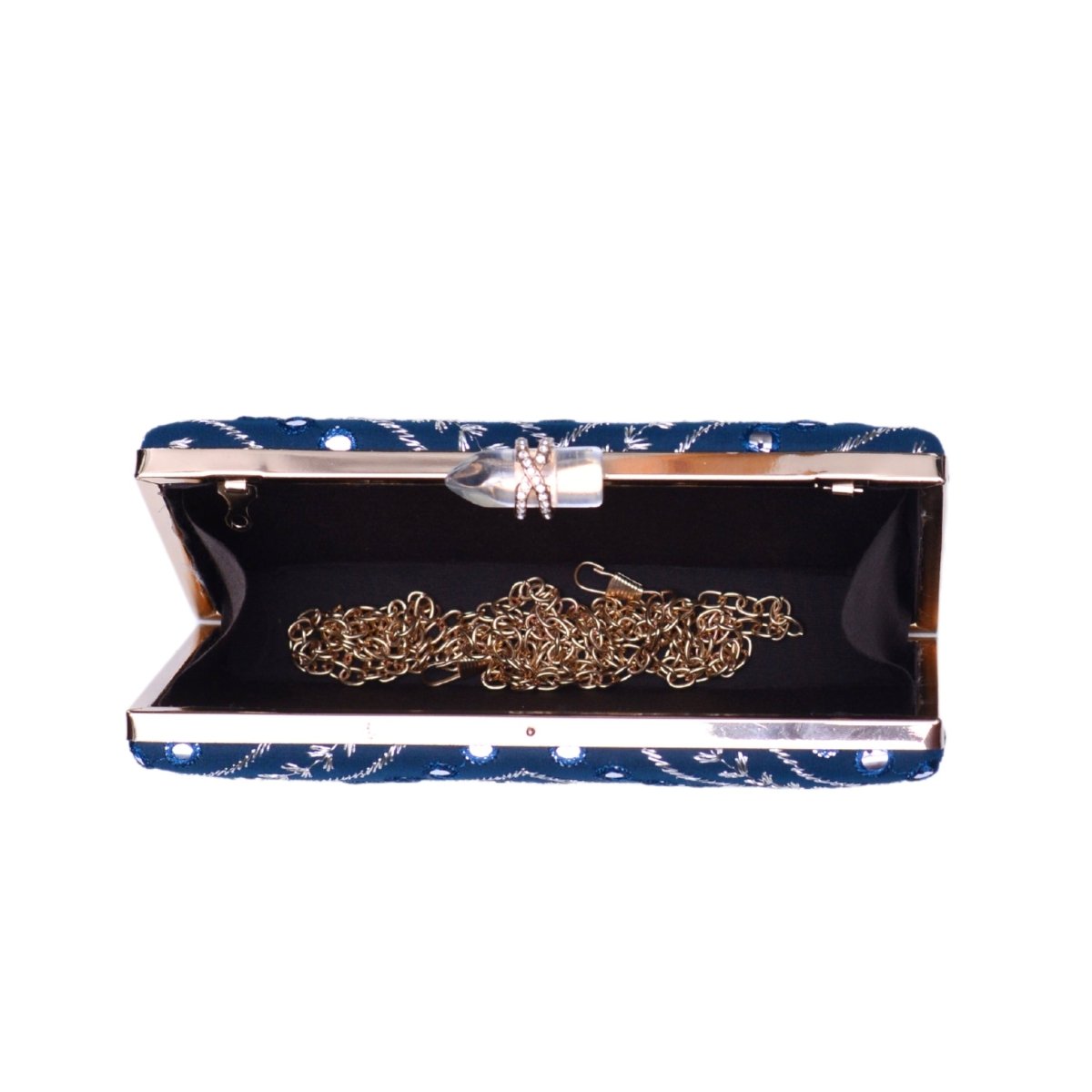 Blue Sequins Embroidery Party Clutch