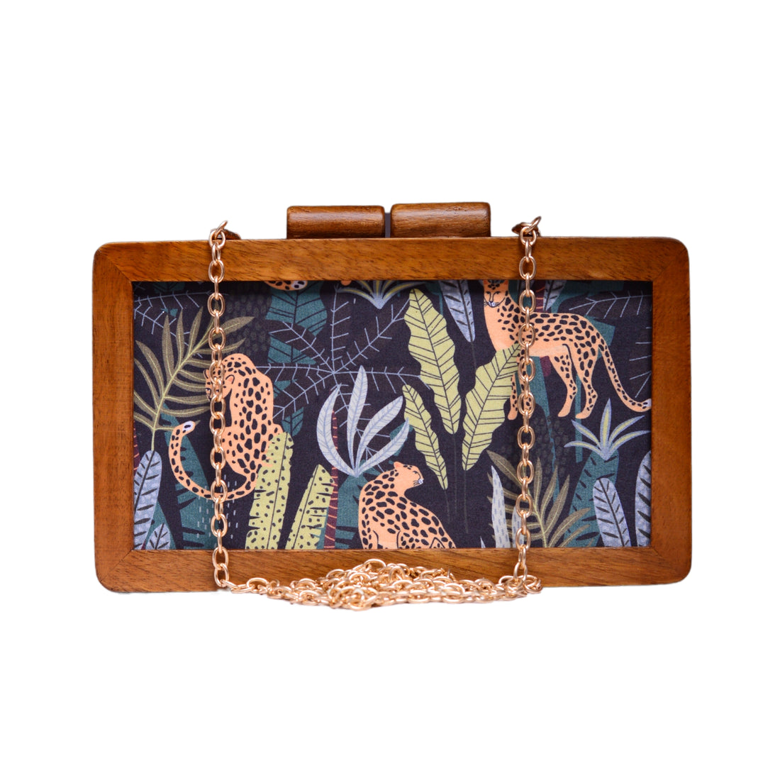 Artklim Leopard Print Wooden Clutch