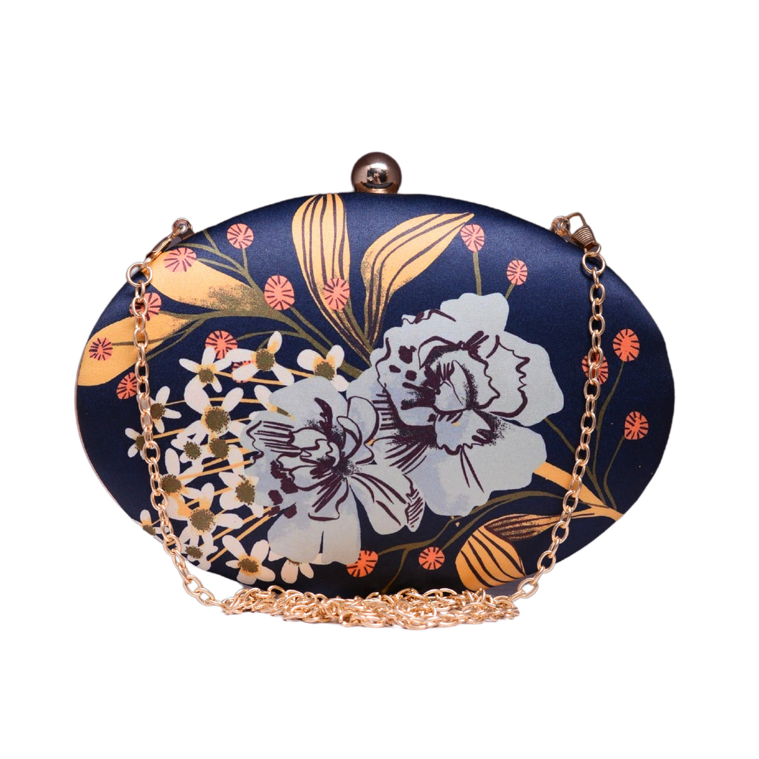 Oval Flower Printed Clutch