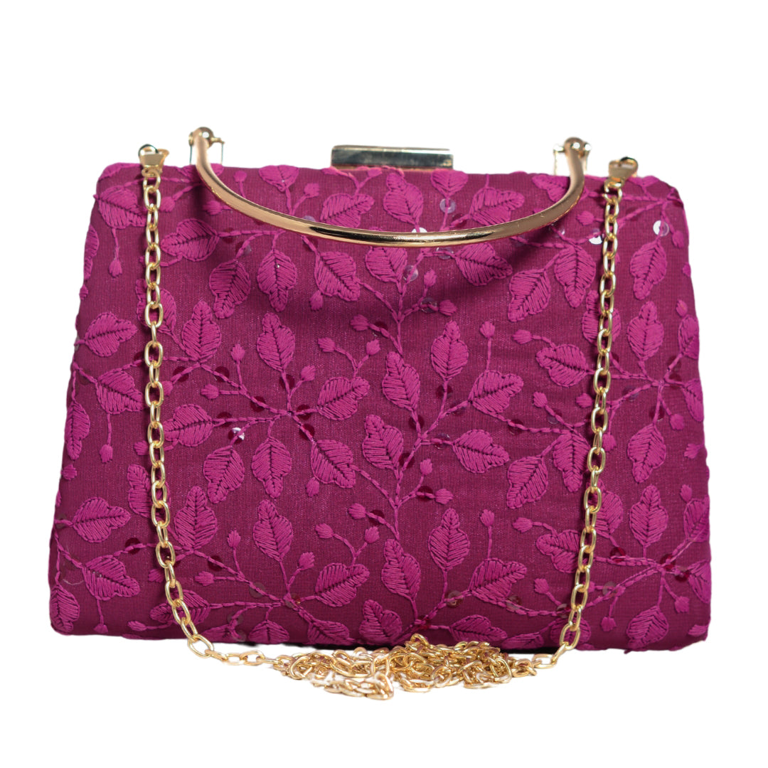 Purple Chikankari Embroidery Clutch