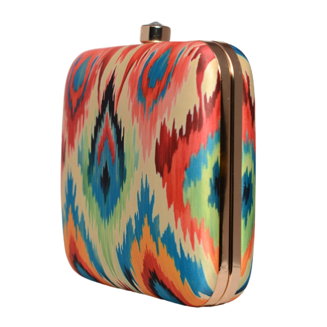 Multicoloured Ikkat Tie-Dye Fusion Printed Clutch