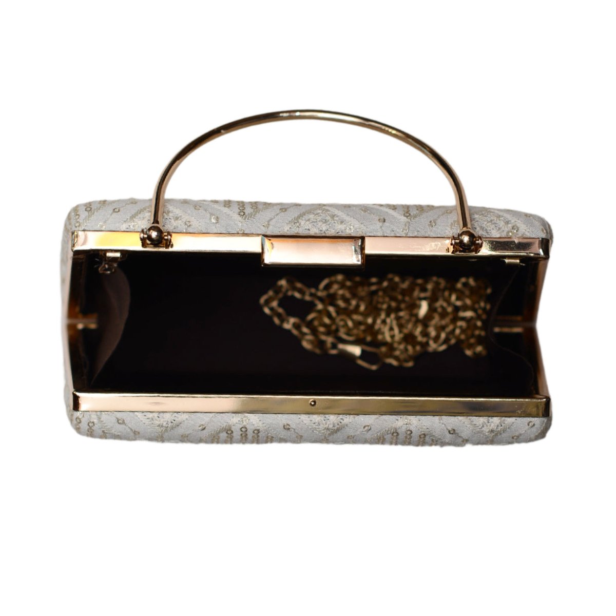 White Sequins And Thread Embroidery Clutch