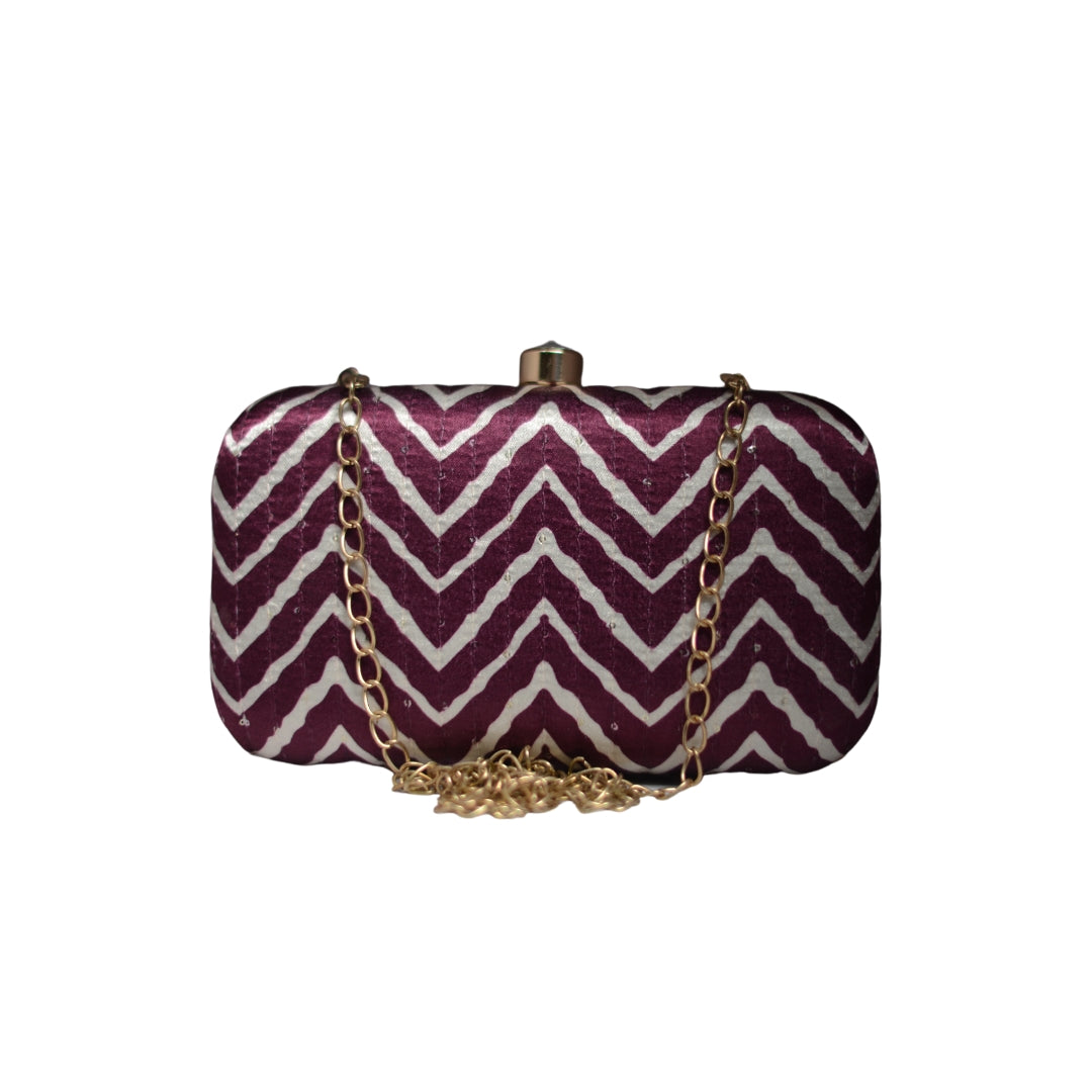 Artklim  Maroon And White Zigzag Printed Clutch