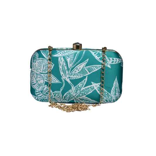 Artklim Blue And White Floral Printed Clutch