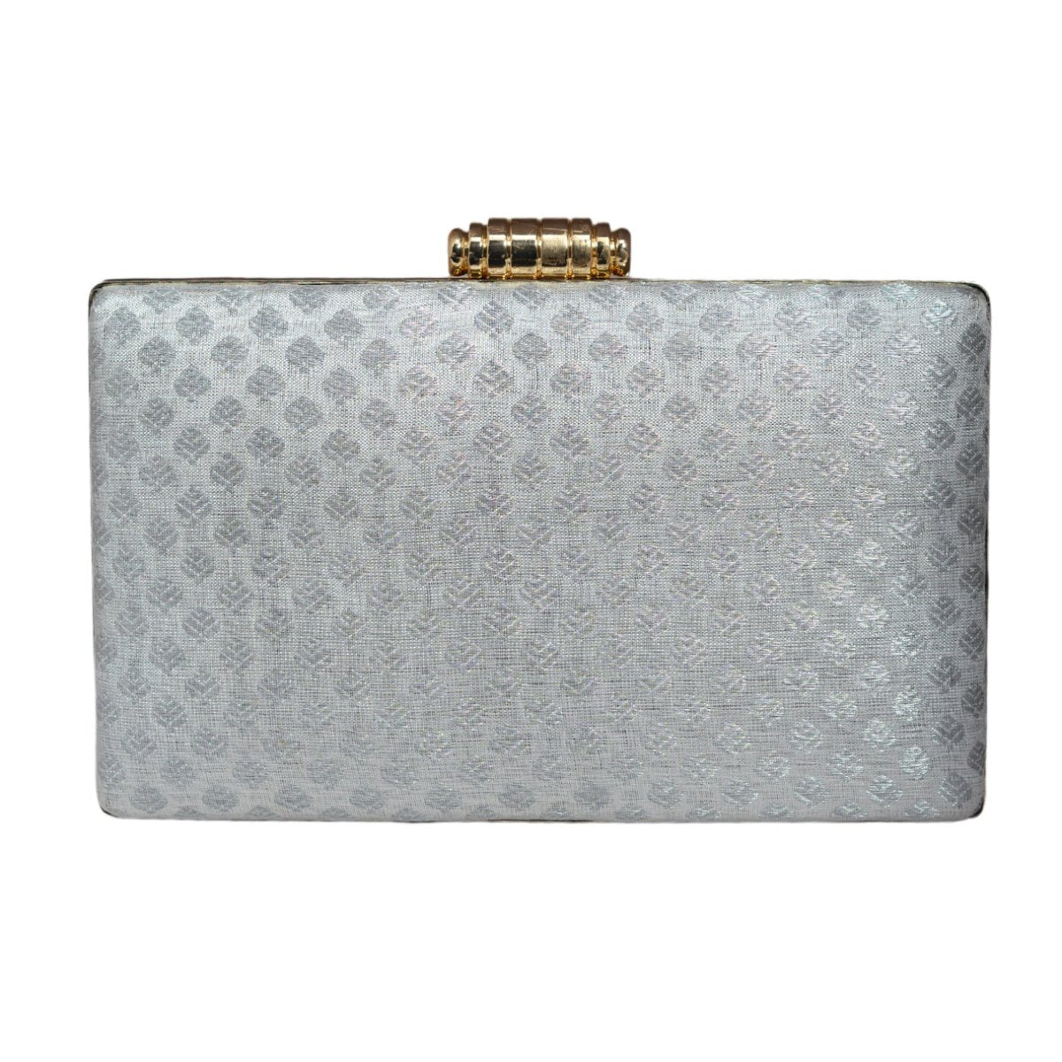 Silver Brocade Rectangle Fabric Clutch