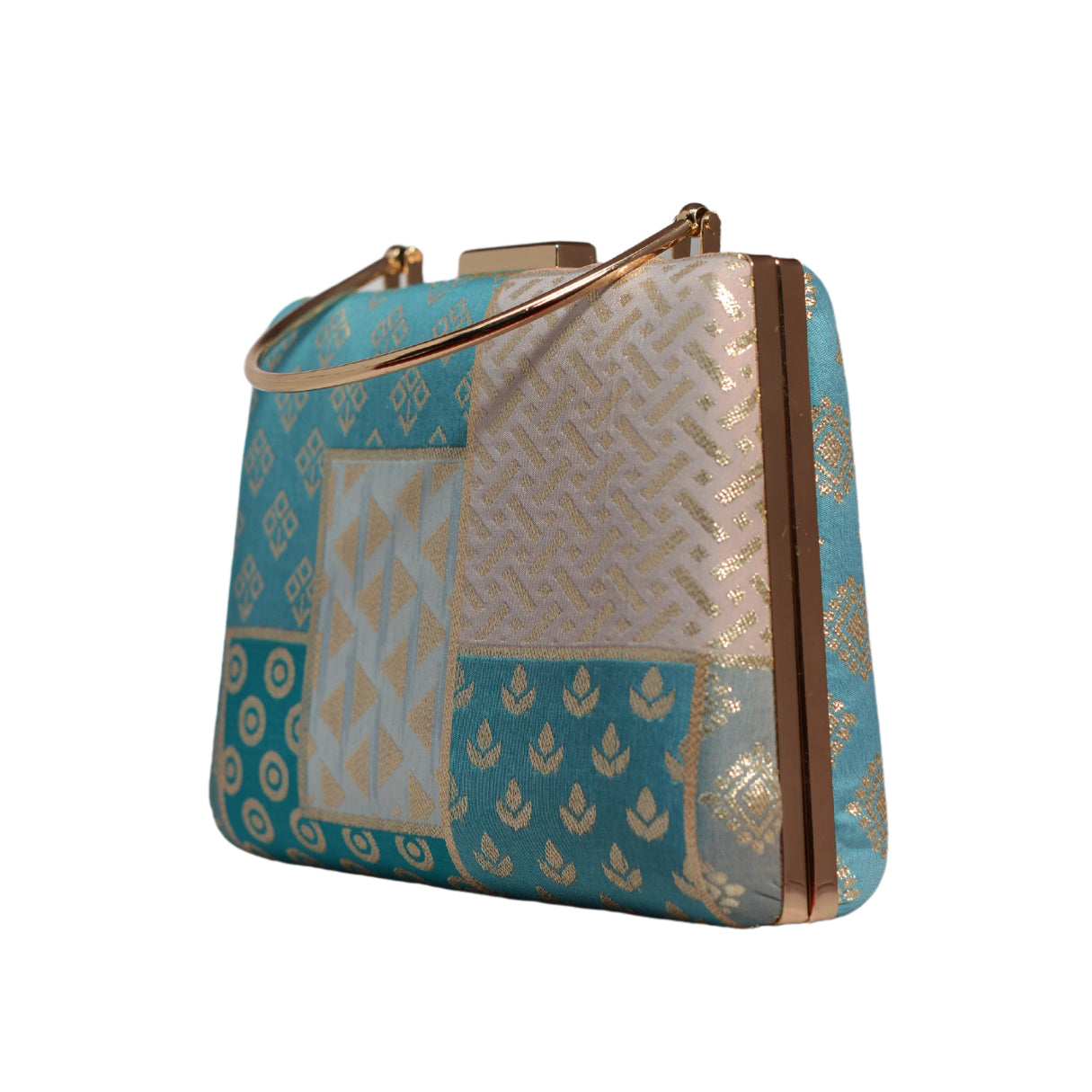 Blue Multipattern Brocade Fabric Clutch