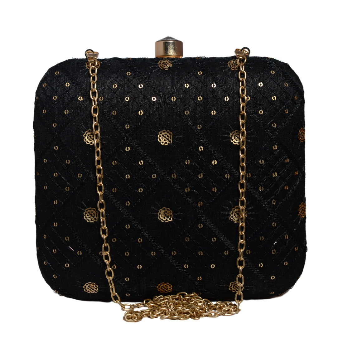 Black Box Pattern Sequins Embroidery Clutch