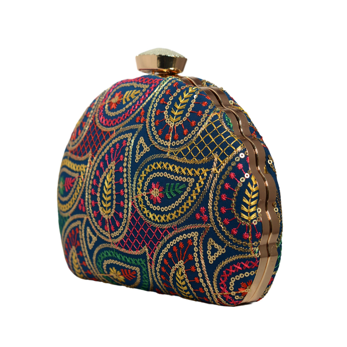 Multicolor Sequins Embroidery Half Moon Clutch