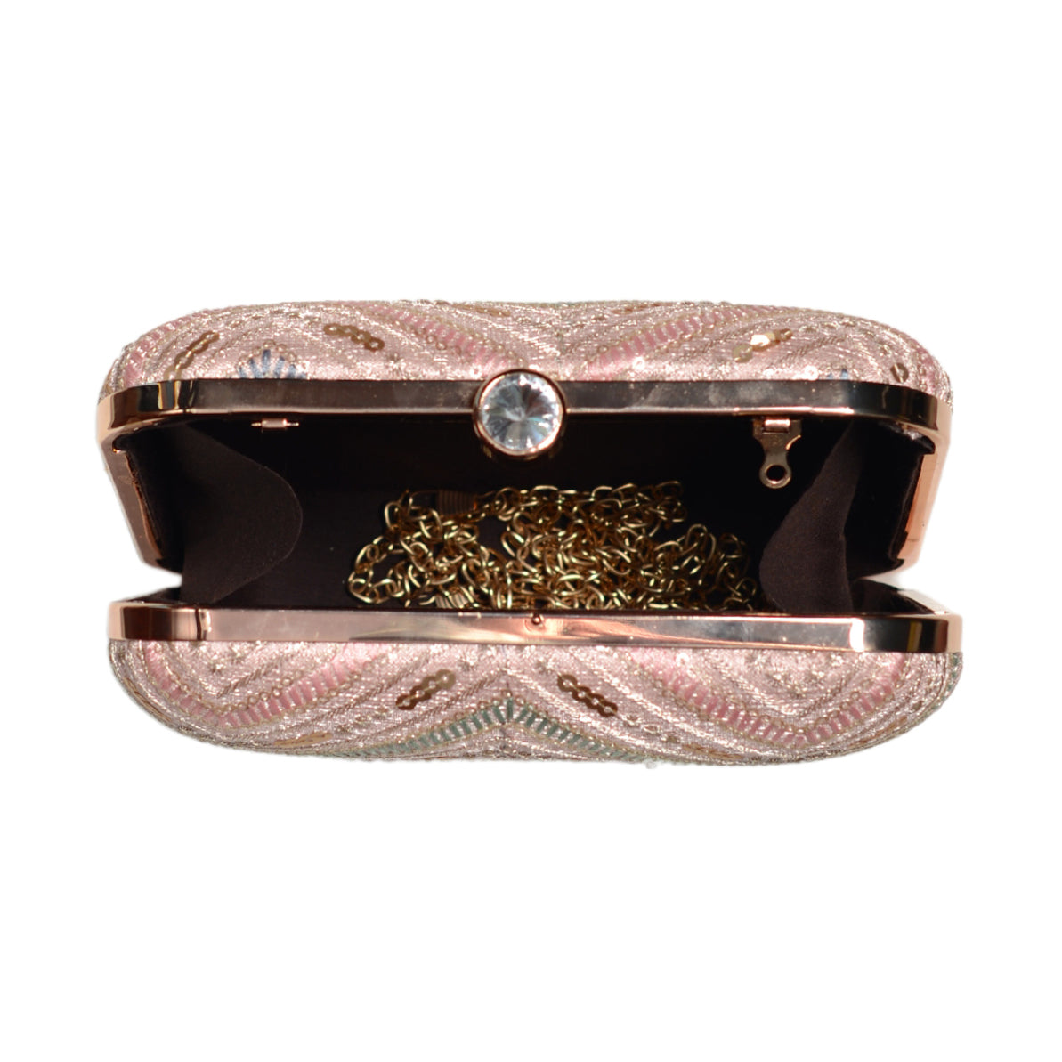 Pink Zigzag Pattern Embroidery Clutch