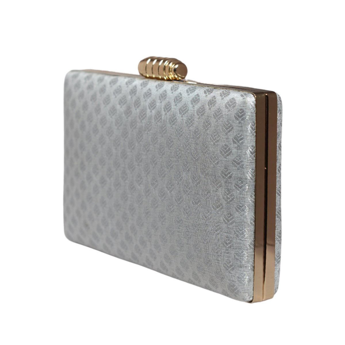 Silver Brocade Rectangle Fabric Clutch