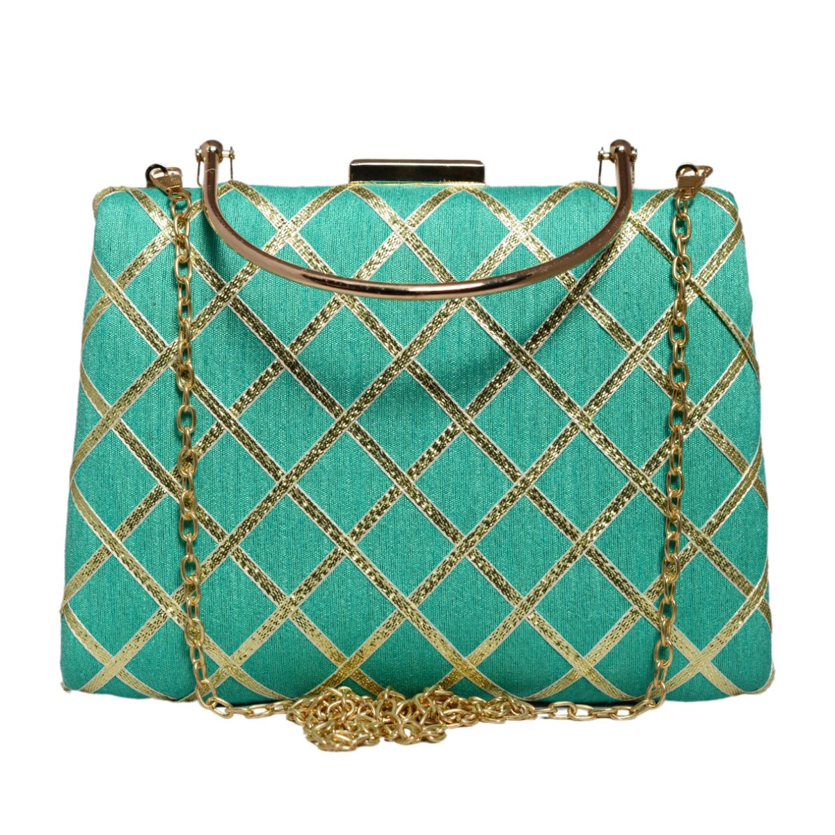 Turquoise Gota Patti Fabric Clutch