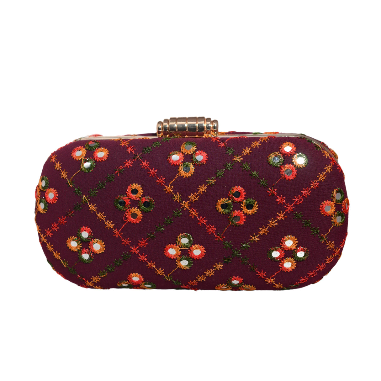 Wine Sequins Embroidery Capsule Clutch