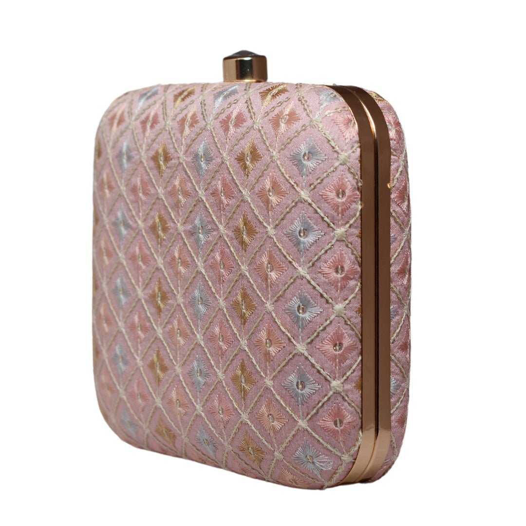 Pink Threadwork Embroidery Party Clutch
