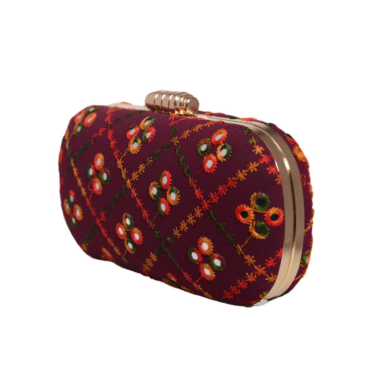 Wine Sequins Embroidery Capsule Clutch