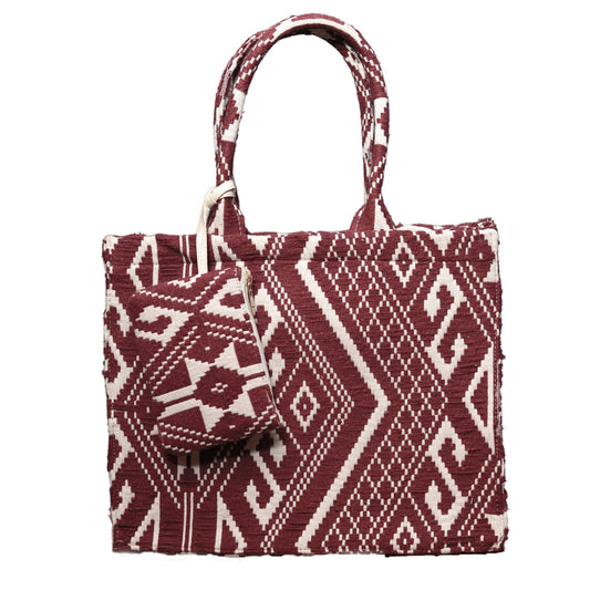White And Wine Jacquard Box Style Tote bag