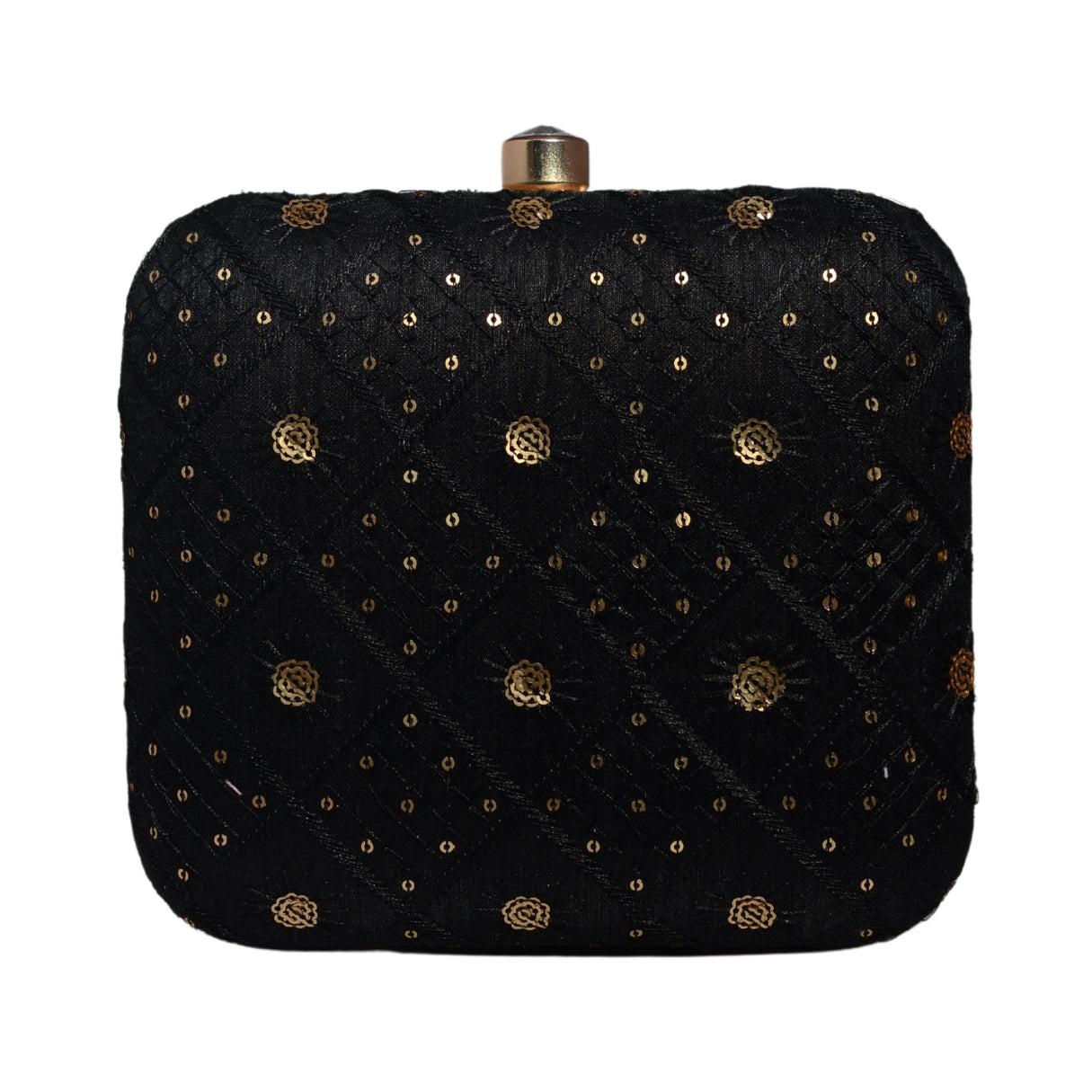Black Box Pattern Sequins Embroidery Clutch