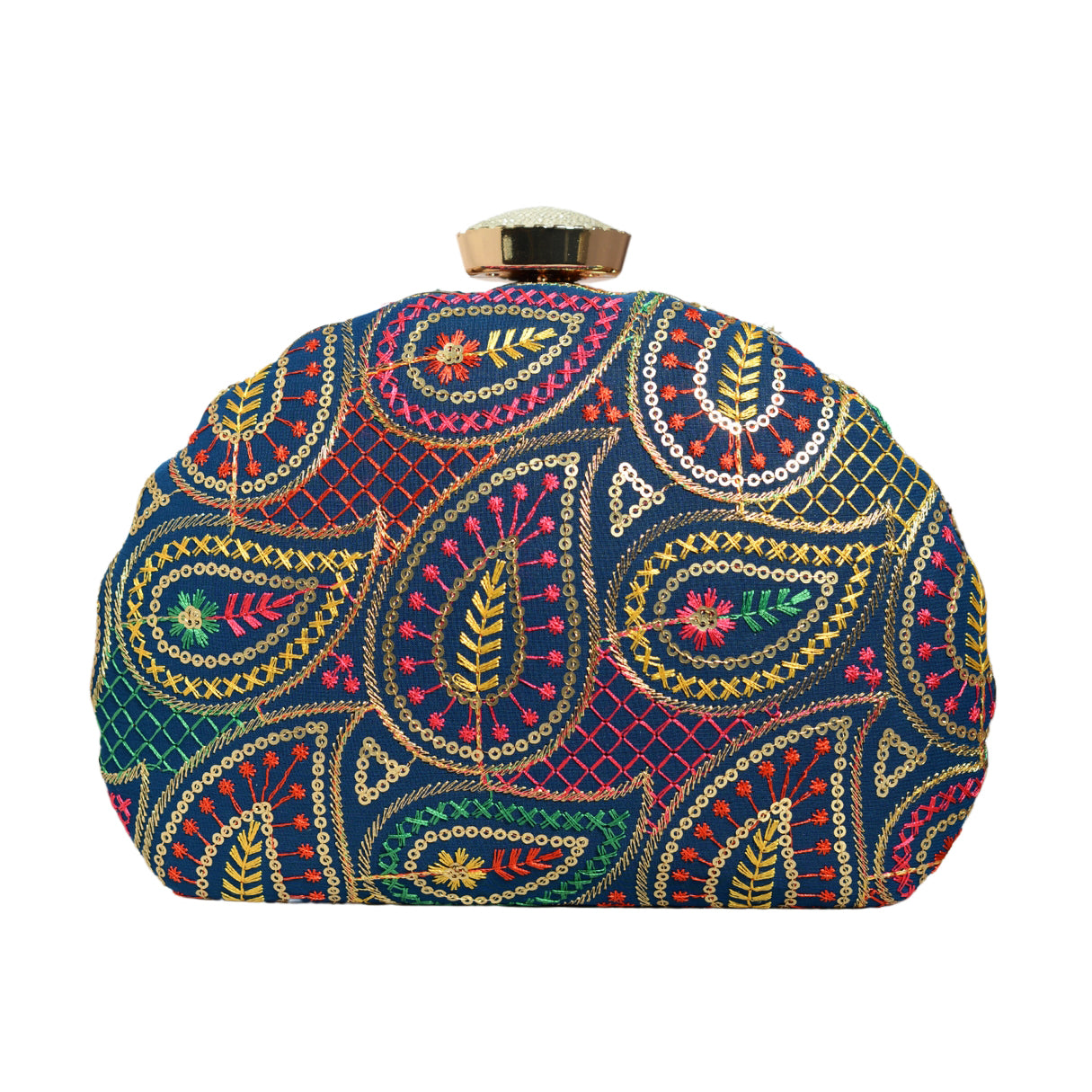Multicolor Sequins Embroidery Half Moon Clutch